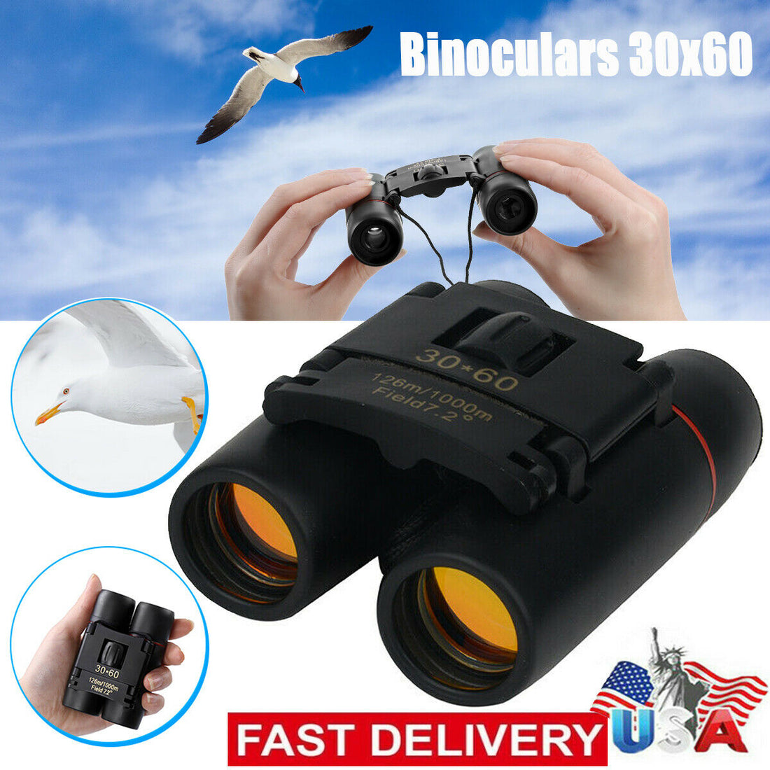 30x60 Compact Zoom Binoculars Travel Telescope