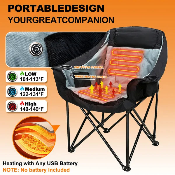 Oversized Portable Heated Camping Chair With Three Levels