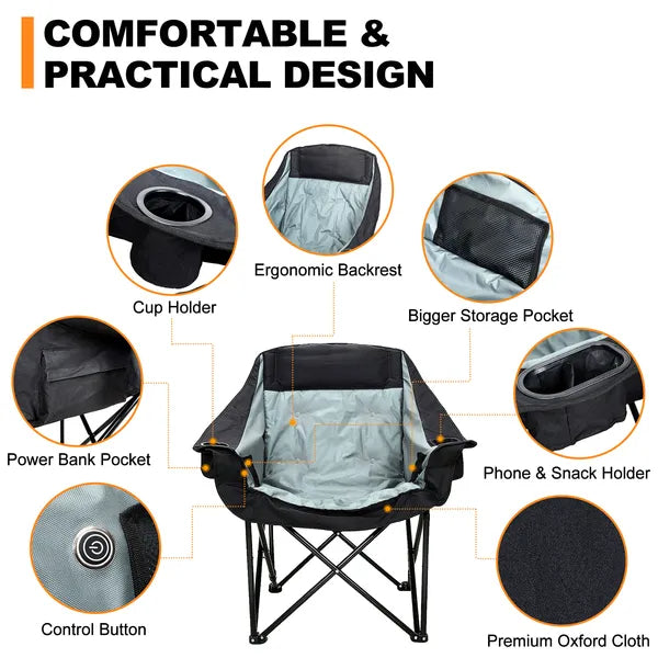 Oversized Portable Heated Camping Chair With Three Levels