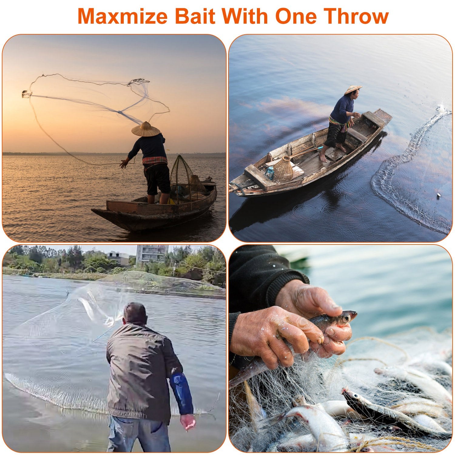 Heavy Duty 6Ft 8Ft Fishing Cast Net Chain Sinker
