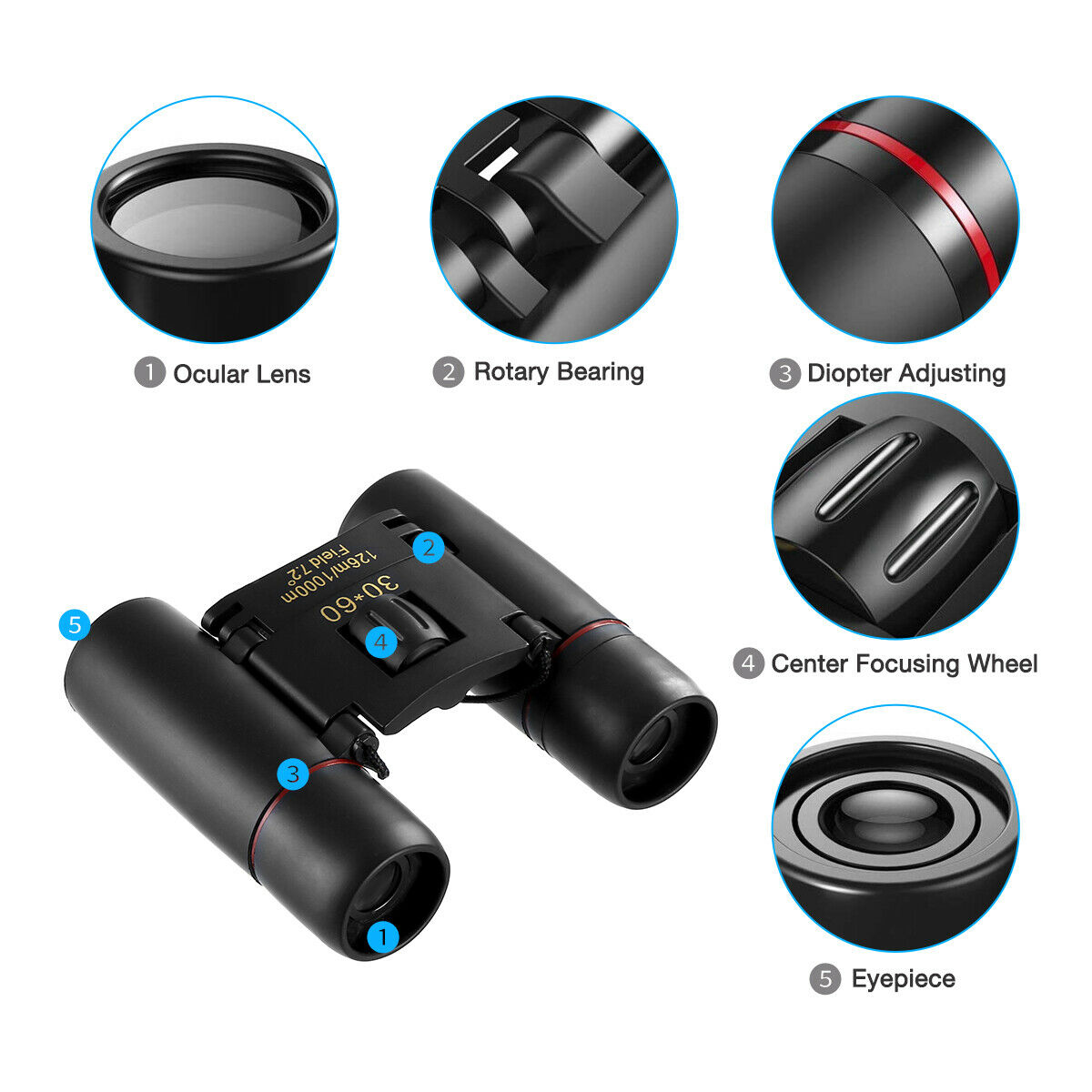 30x60 Compact Zoom Binoculars Travel Telescope